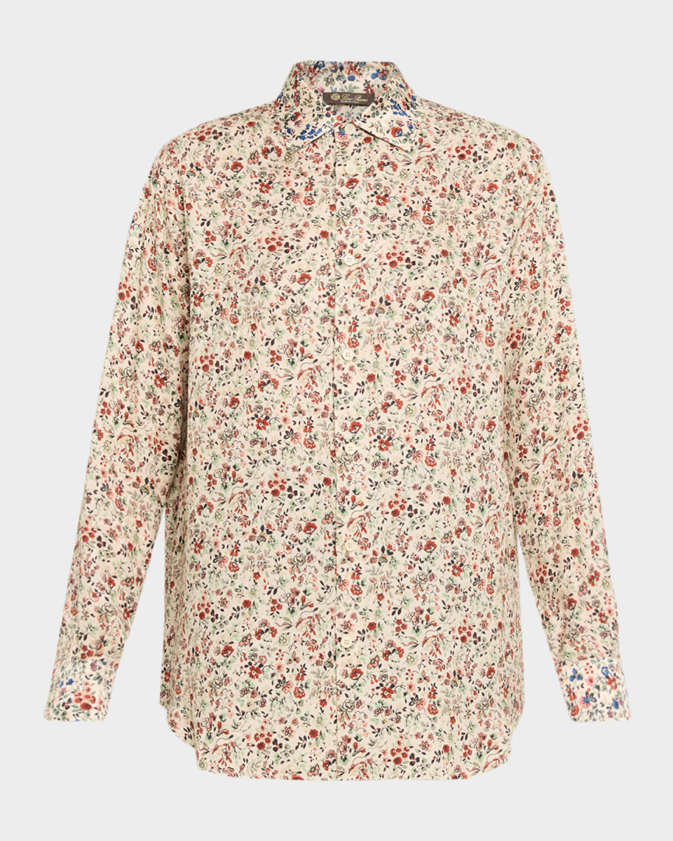 Thea Floral-Print Silk Button-Down Shirt